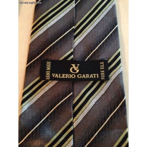 Valerio Garati Men's Tie Gray Black And Gold Stripe Neck Tie - Picture 3 of 4